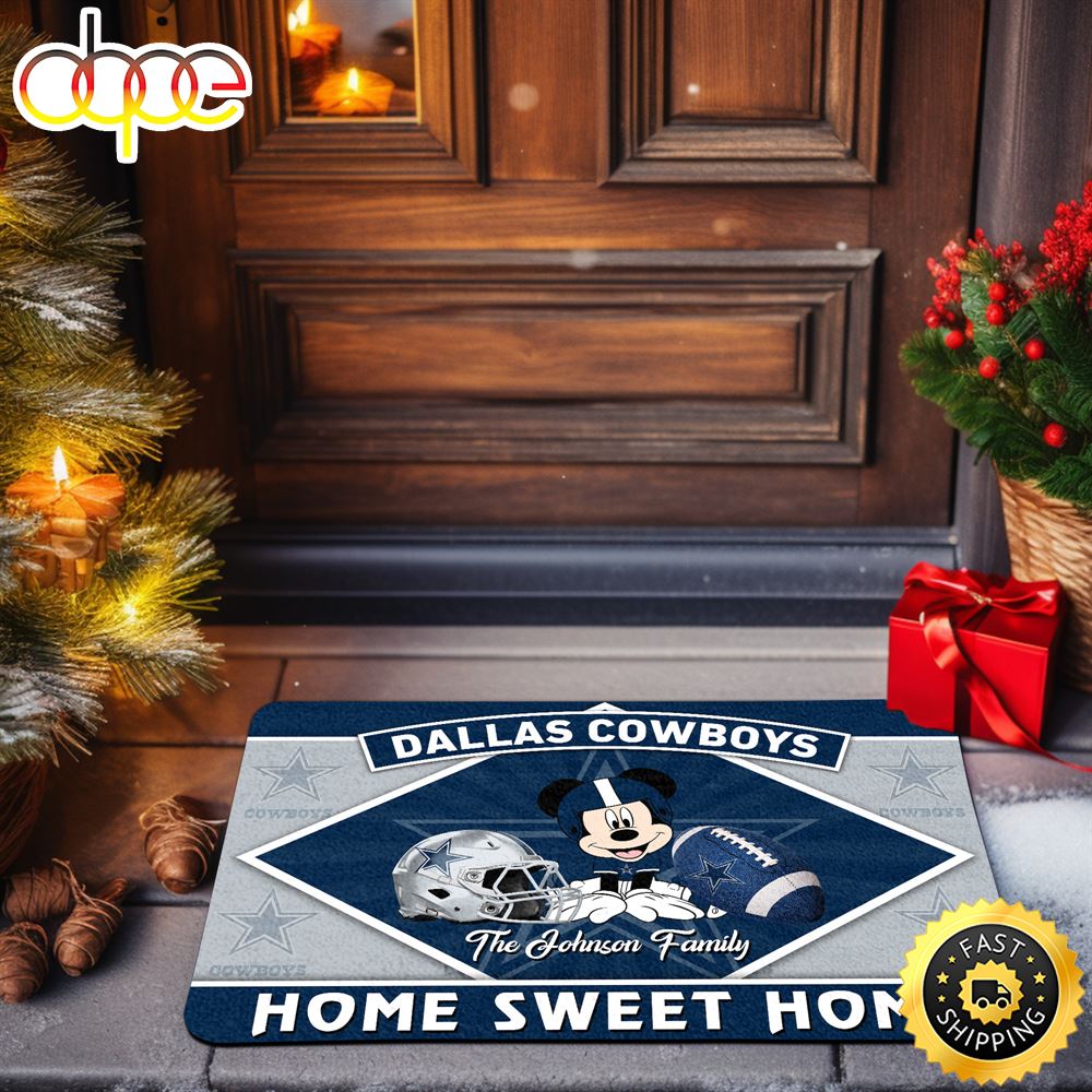Dallas Cowboys Doormat Custom Your Family Name Sport Team And Mickey Mouse NFL Doormat Dp0xjq.jpg