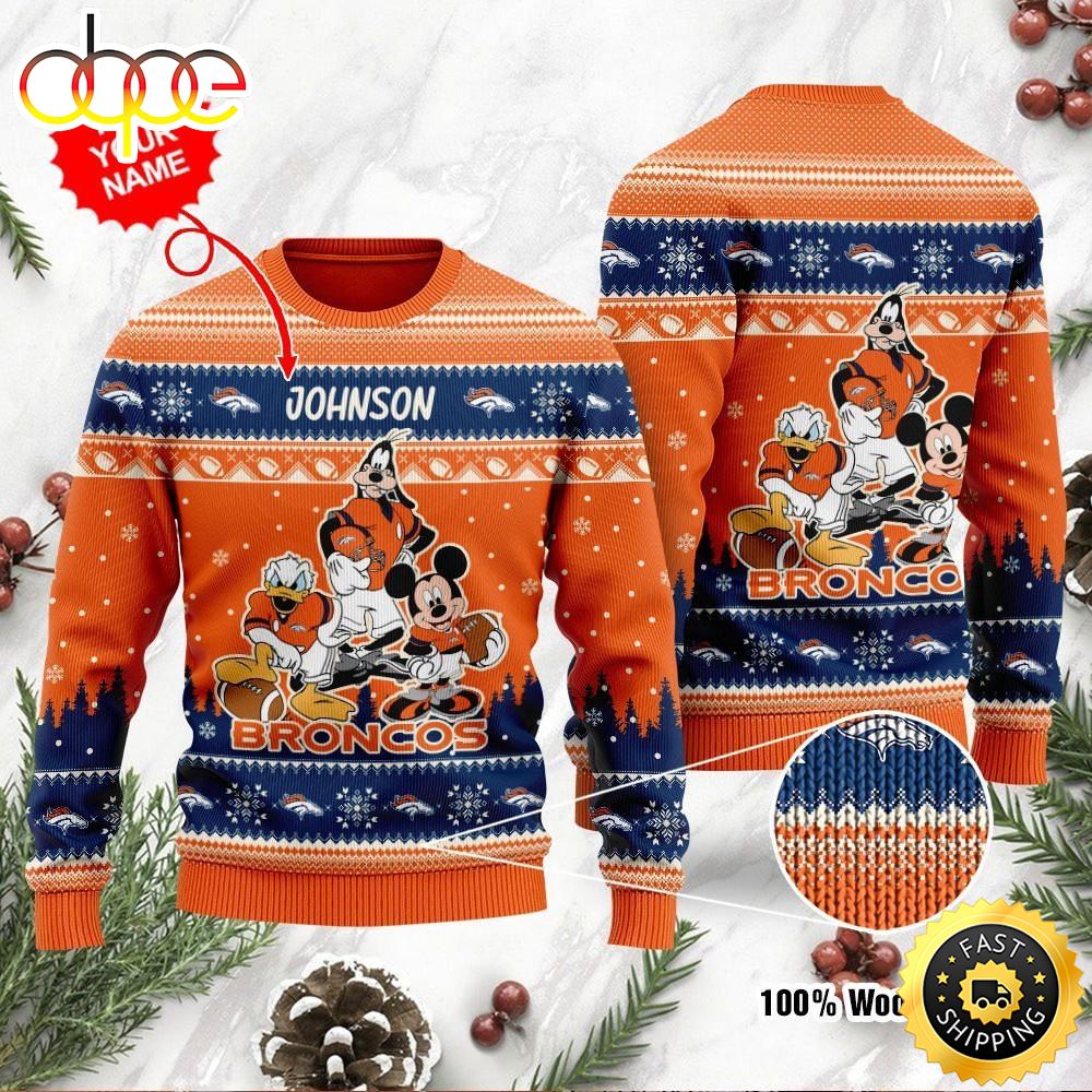 Denver Broncos Disney Donald Duck Mickey Mouse Goofy Personalized Ugly Christmas Sweater Perfect Holiday Gift Qkbpal.jpg