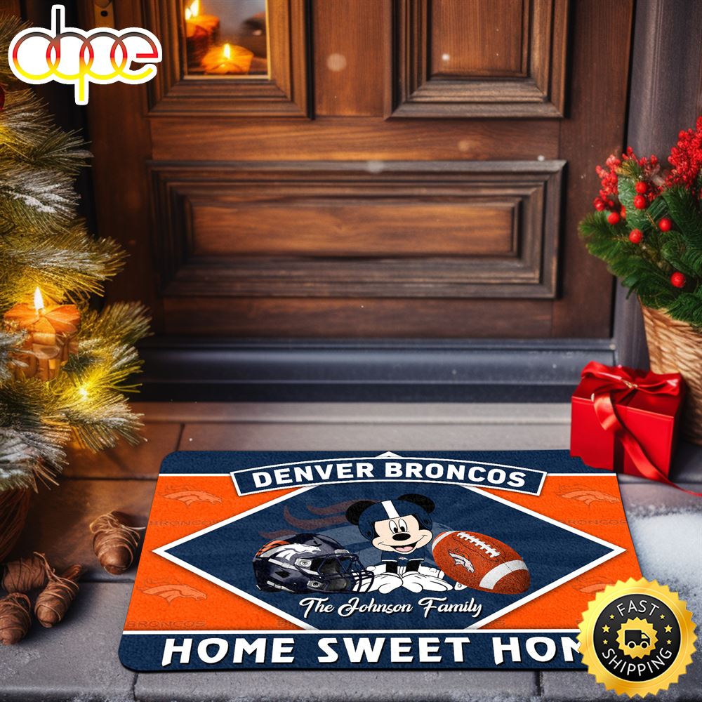 Denver Broncos Doormat Custom Your Family Name Sport Team And Mickey Mouse NFL Doormat Vnzbtb.jpg