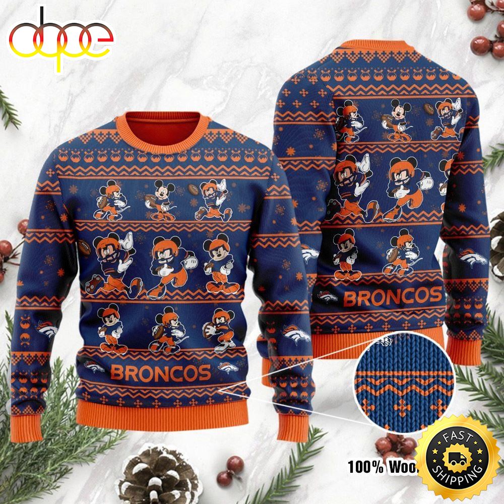 Denver Broncos Mickey Mouse Holiday Party Ugly Christmas Sweater
