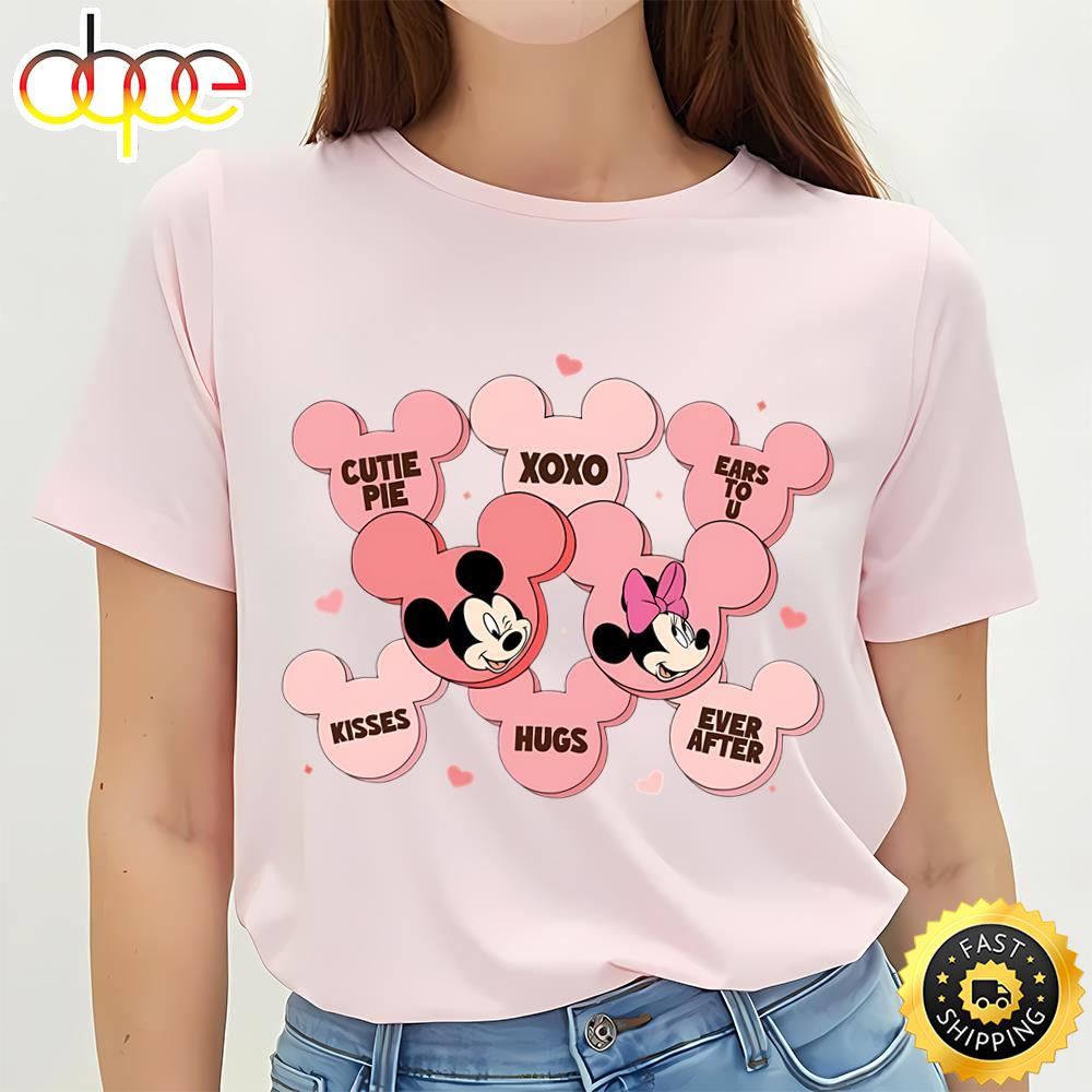 Disney Mickey And Minnie Magic Castle Valentine Pink Heart Shirt