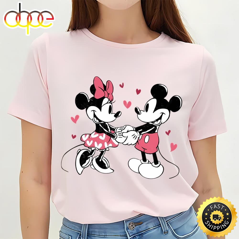 Disney Mickey And Minnie Mosue Love Heart Retro T Shirt