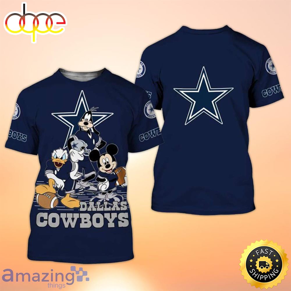 Disney Mickey Mouse And Friends And Dallas Cowboys Logo 3D T Shirt Tee