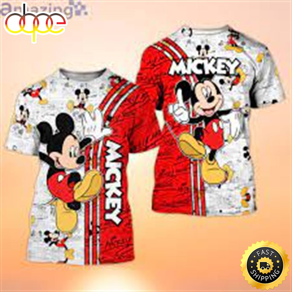Funny Mickey Mouse Red Cross Comic Book Patterns Disney Cartoon 3D T Shirt Ifeld8.jpg