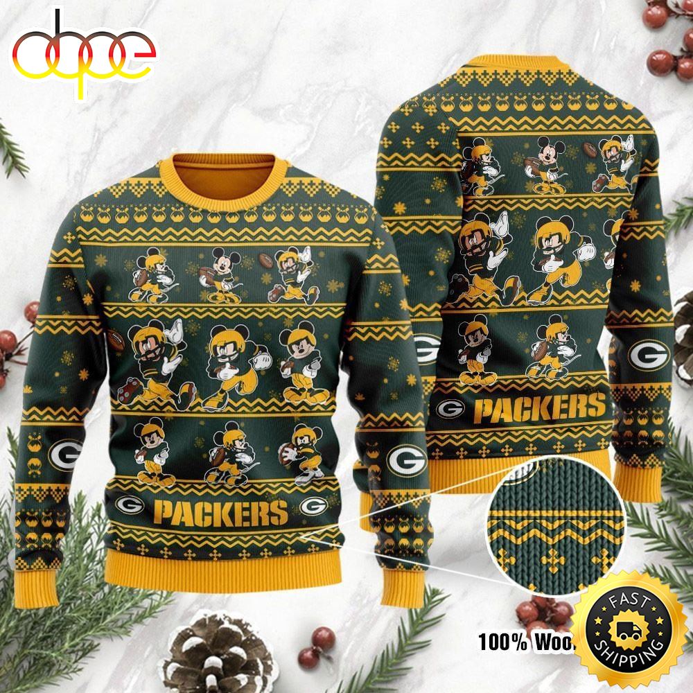 Green Bay Packers Mickey Mouse Ugly Christmas Sweater, Perfect Holiday Gift