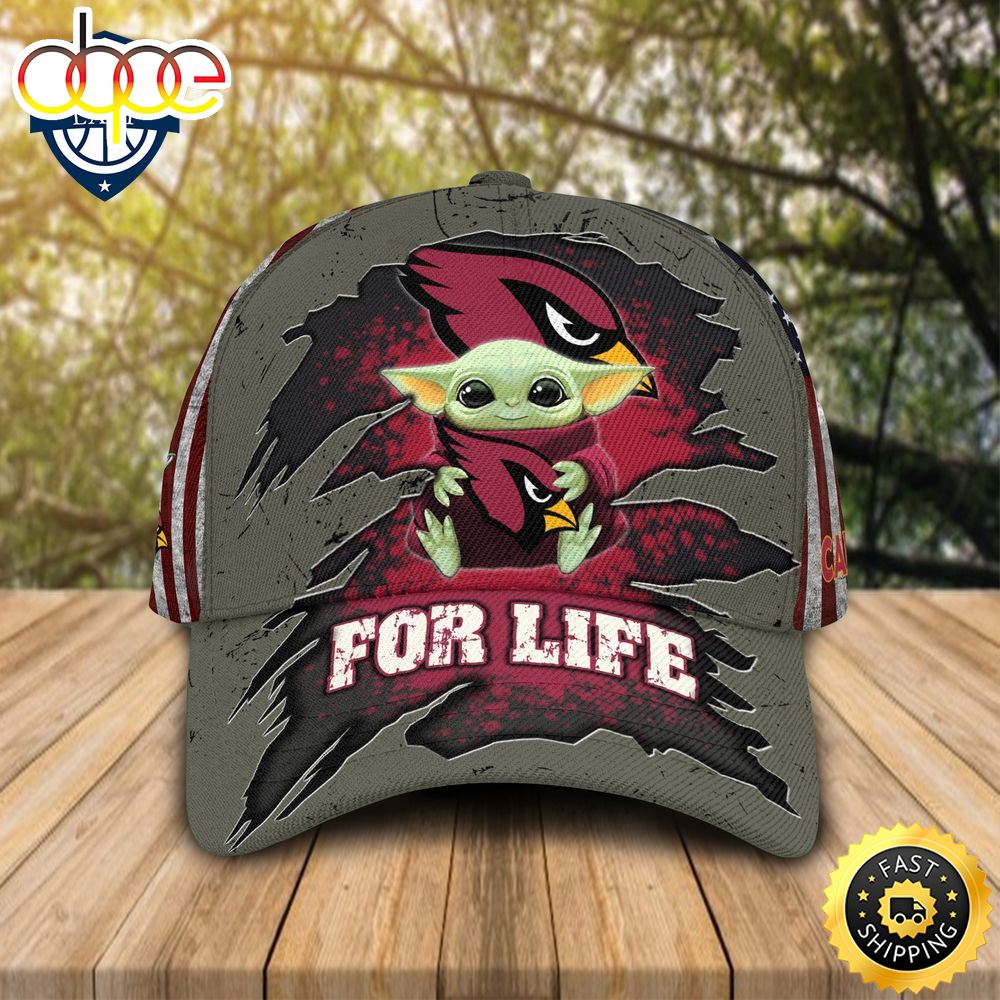 HOT Baby Yoda Hug Arizona Cardinals Logo For Life Cap