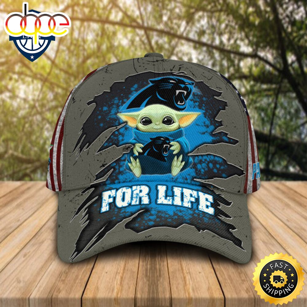 HOT Baby Yoda Hug Carolina Panthers Logo For Life Cap
