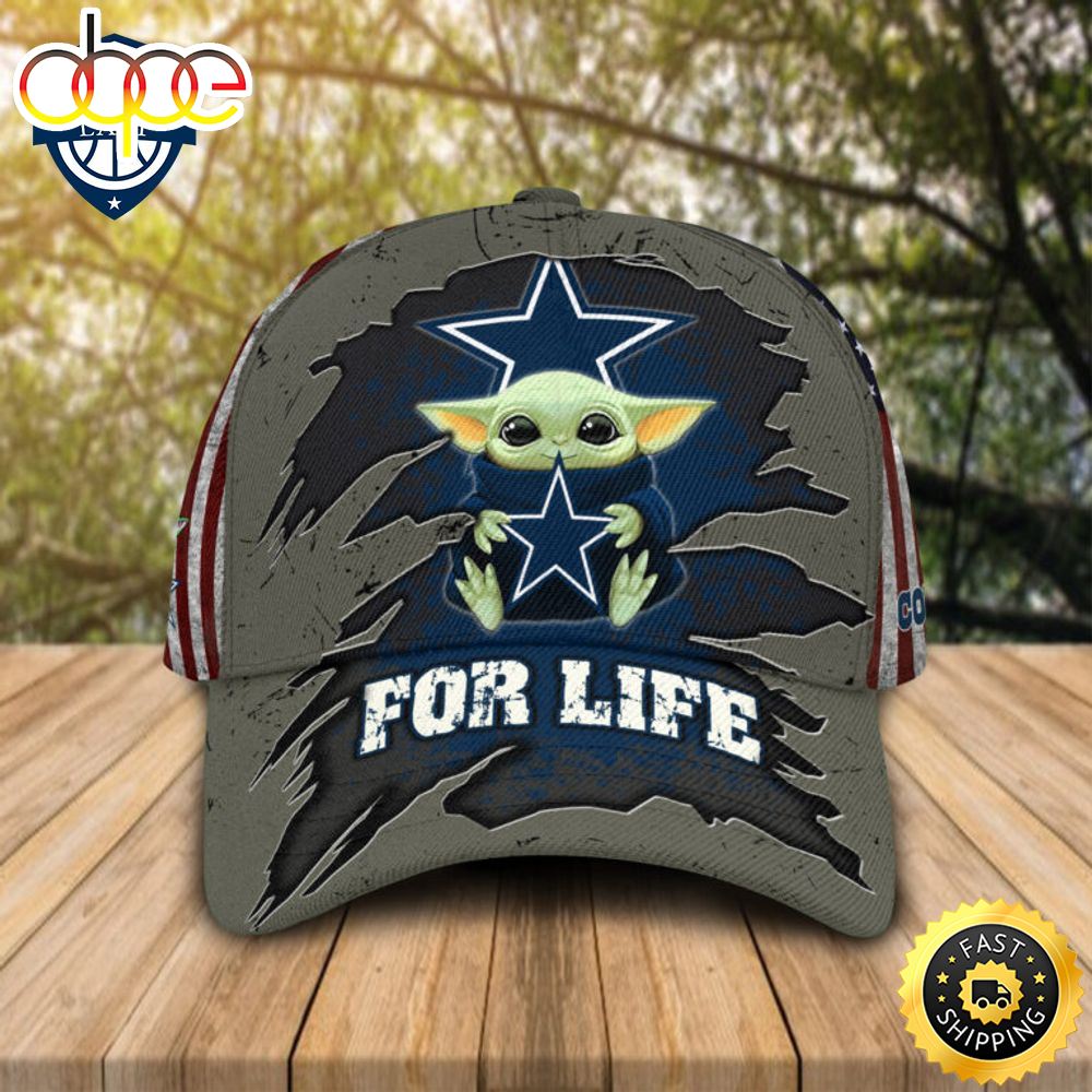 HOT Baby Yoda Hug Dallas Cowboys Logo For Life Cap