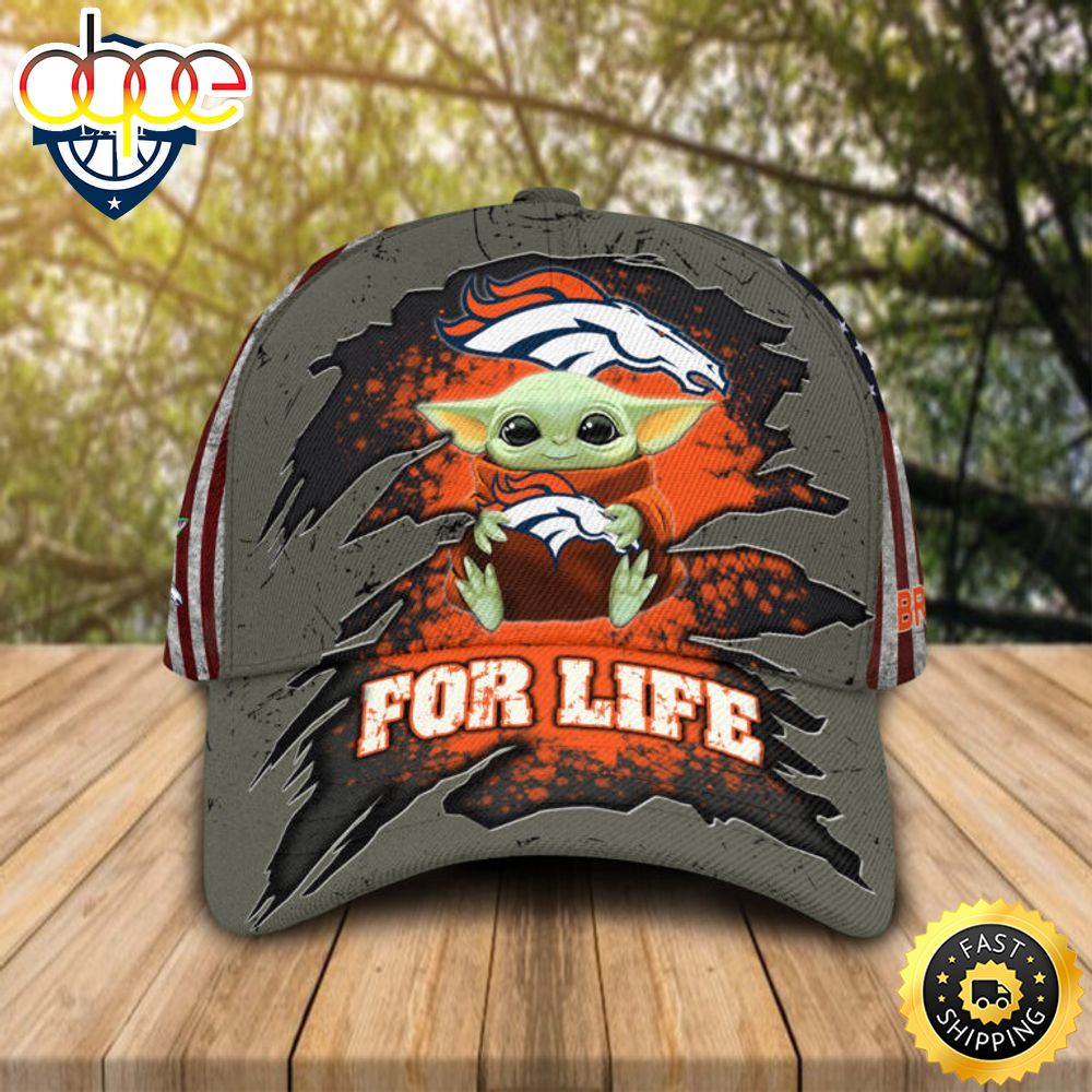 HOT Baby Yoda Hug Denver Broncos Logo For Life Cap