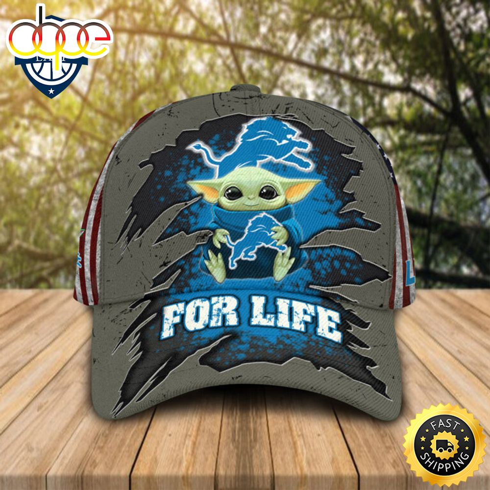 HOT Baby Yoda Hug Detroit Lions Logo For Life Cap