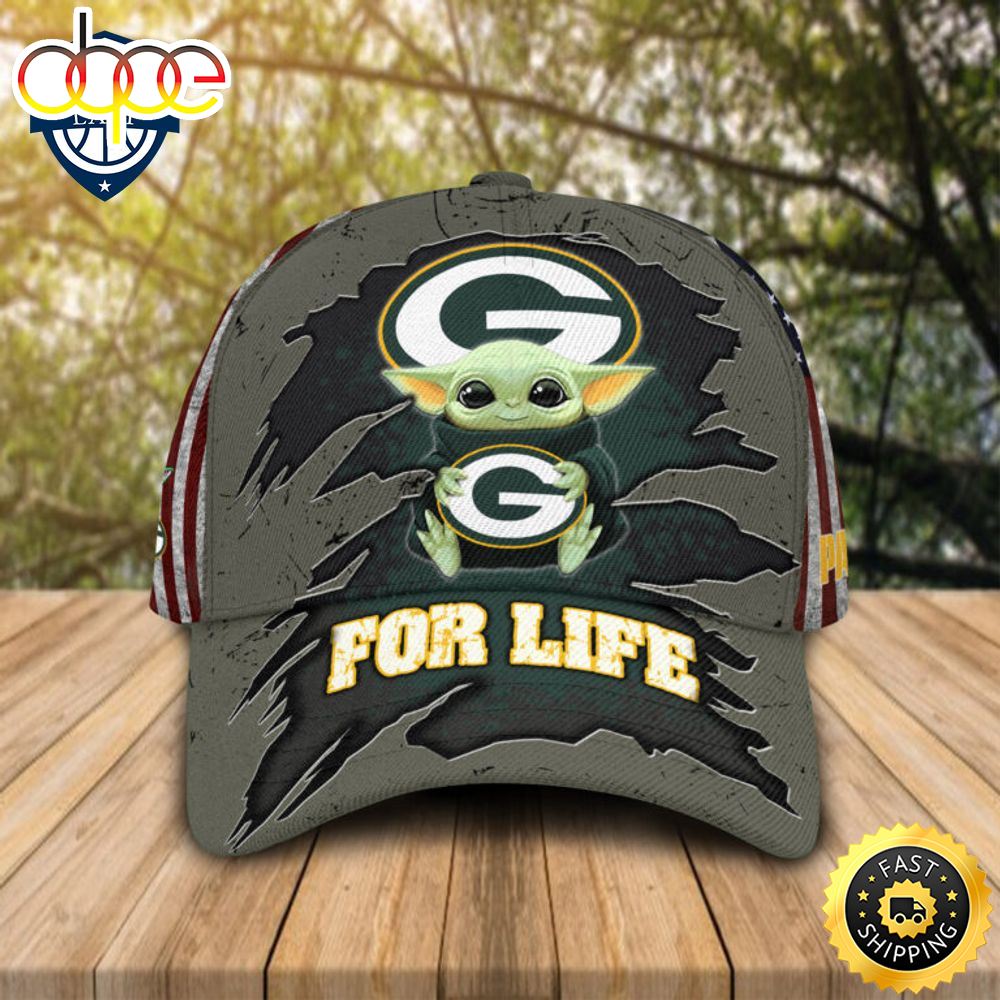 HOT Baby Yoda Hug Green Bay Packers Logo For Life Cap