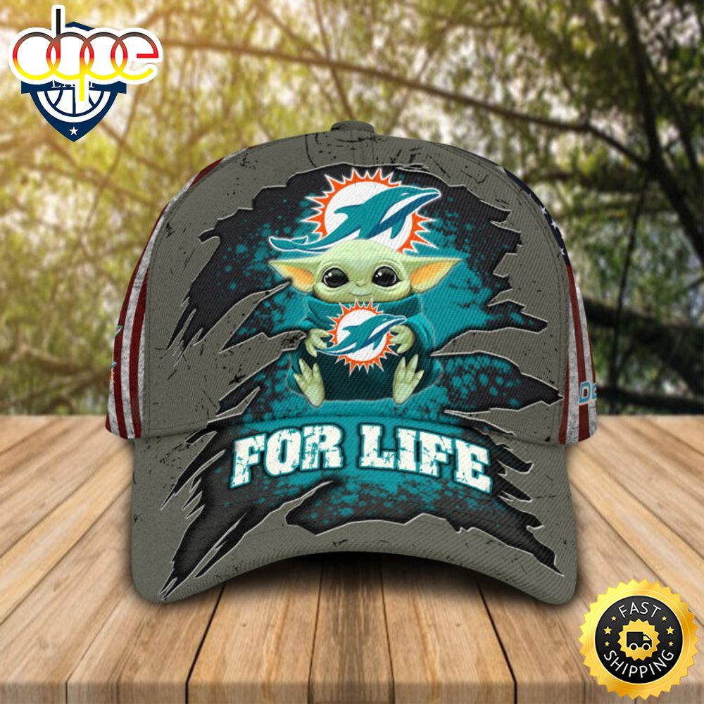 HOT Baby Yoda Hug Miami Dolphins Logo For Life Cap