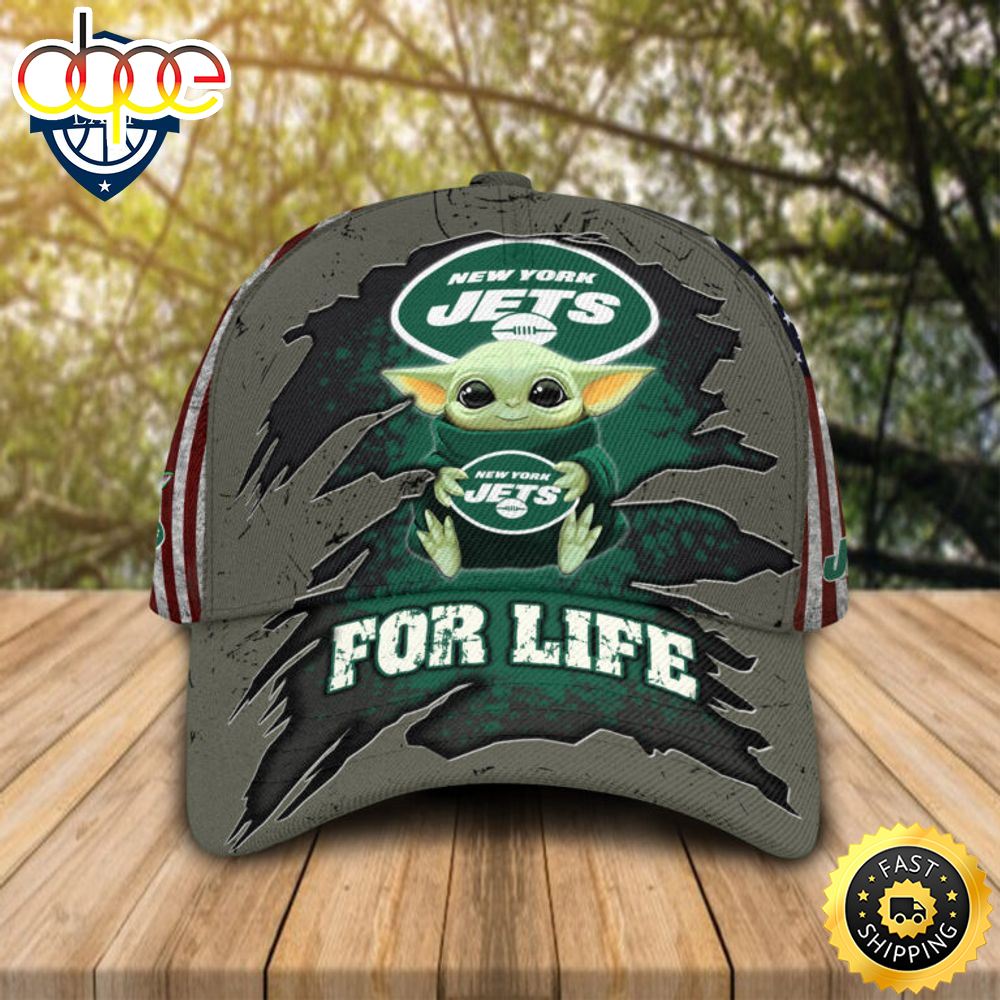HOT Baby Yoda Hug New York Jets Logo For Life Cap