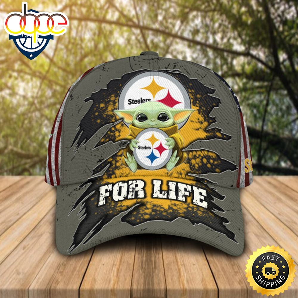 HOT Baby Yoda Hug Pittsburgh Steelers Logo For Life Cap