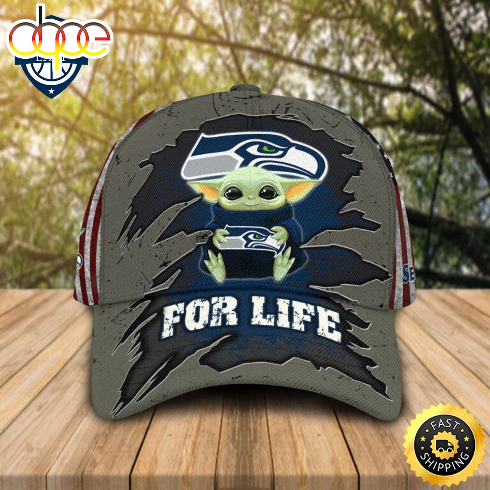 HOT Baby Yoda Hug Seattle Seahawks Logo For Life Cap