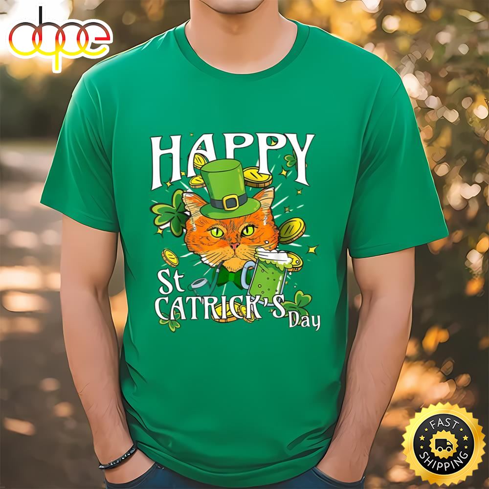 Happy St Catricks Day Lucky Cat Shirt Tee