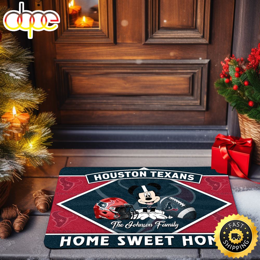 Houston Texans Doormat Custom Your Family Name Sport Team And Mickey Mouse NFL Doormat Xetrrb.jpg