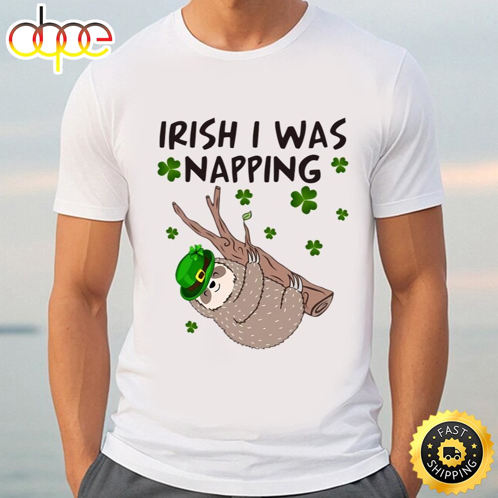 Irish I Was Napping Funny Sloth St Patricks Day On Men’s T Shirt Tee