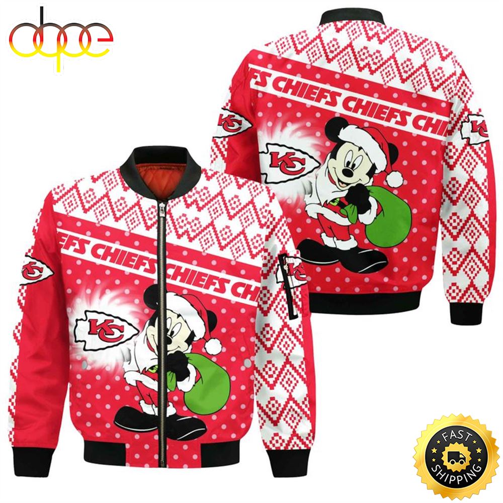Kansas City Chiefs Christmas Mickey Bomber Jacket