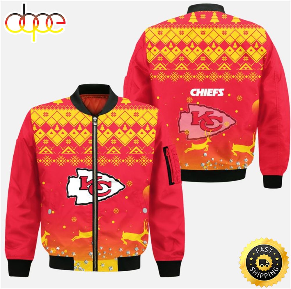 Kansas City Chiefs Christmas Pattern Reindeer Bomber Jacket