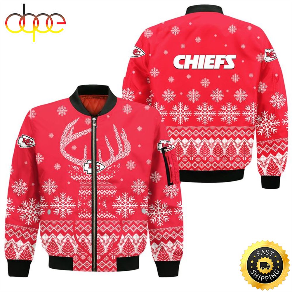 Kansas City Chiefs Christmas Reindeer All Over Print Bomber Jacket