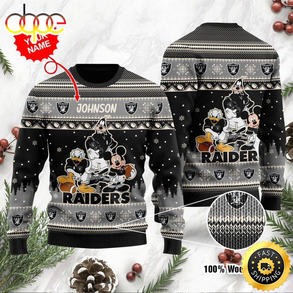 Las Vegas Raiders Disney Donald Duck Mickey Mouse Goofy Personalized Ugly Christmas Sweater Perfect Holiday Gift Tkzmuj.jpg