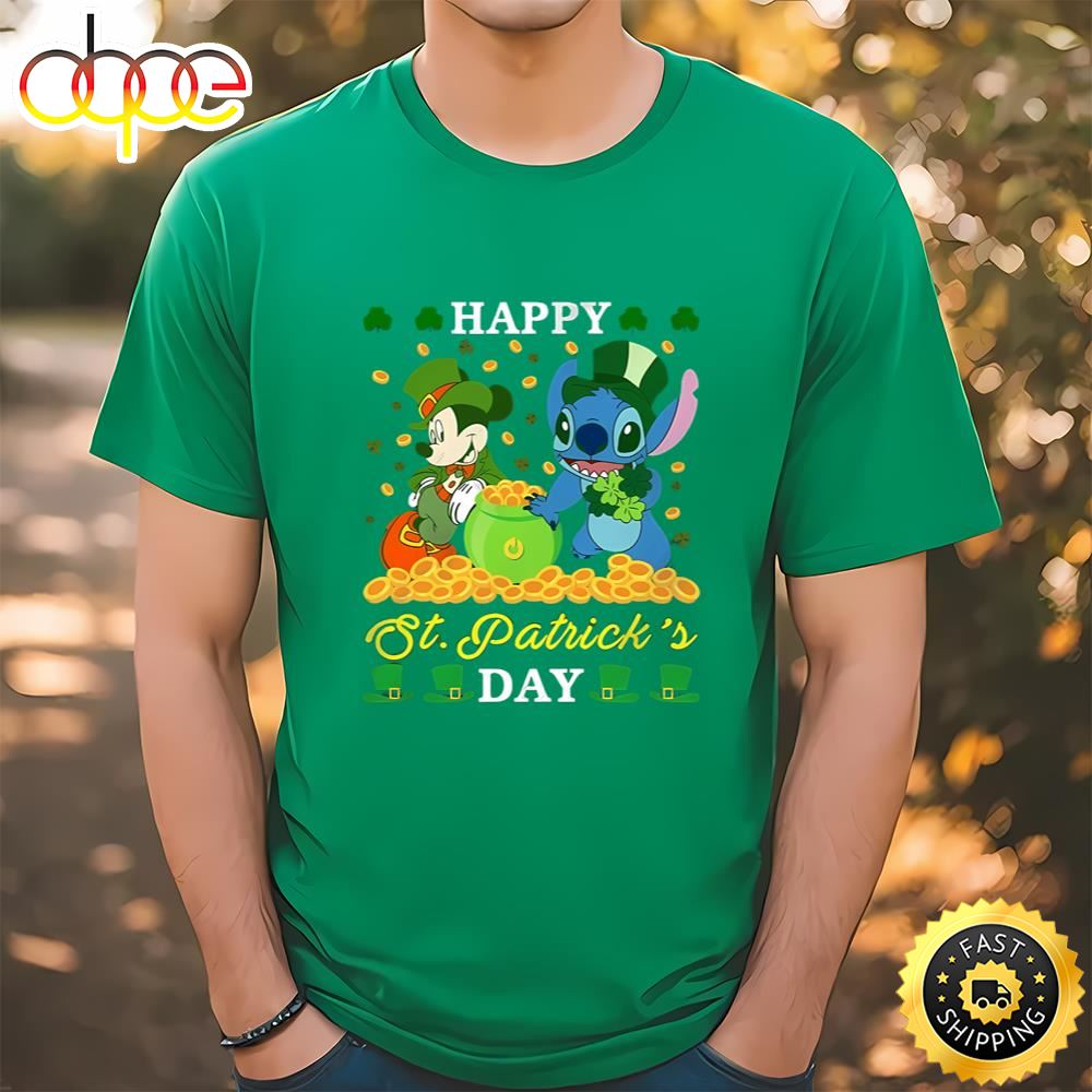 Leprechaun Mickey Mouse Stitch Disney St Patricks Day Shirt T Shirt