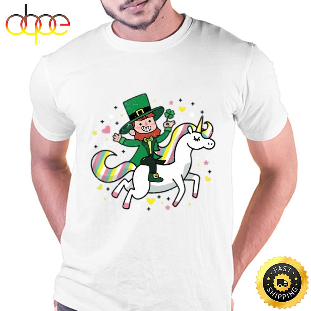 Leprechaun Riding A Unicorn T Shirt Funny St Patrick’s Day T Shirt Tee
