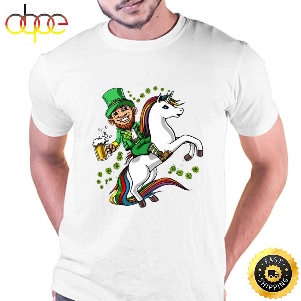 Leprechaun Riding Unicorn St Patricks Day T Shirt Tshirt