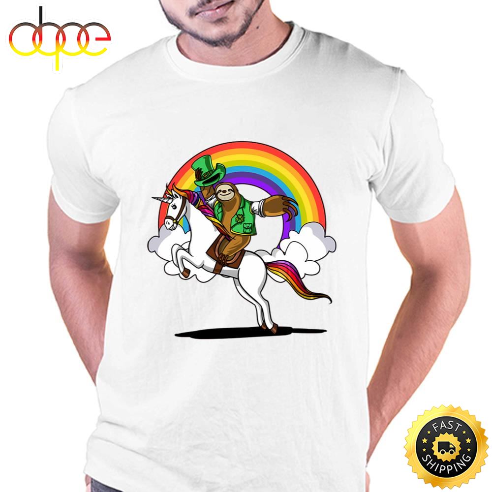 Leprechaun Sloth Riding Unicorn St Patricks Day Irish T Shirt Tshirt