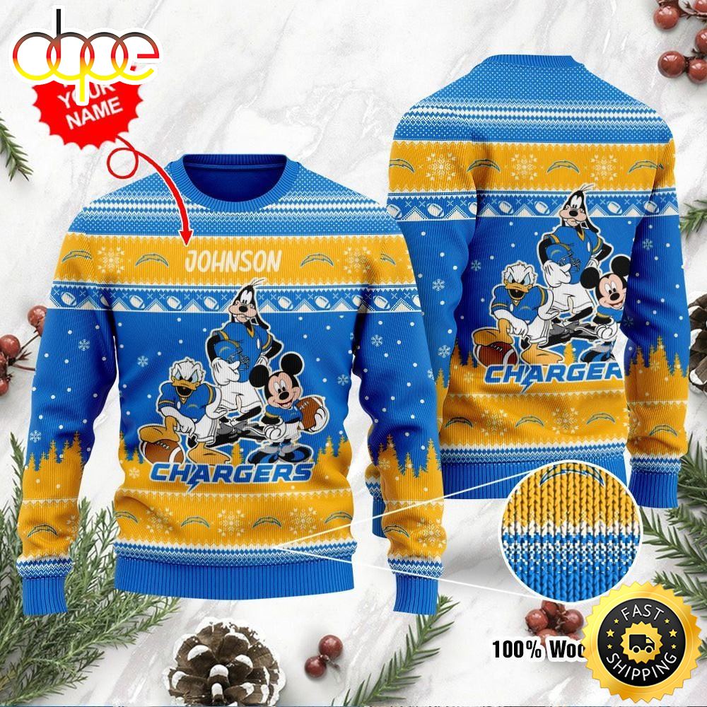 Los Angeles Chargers Disney Donald Duck Mickey Mouse Goofy Personalized Ugly Christmas Sweater Perfect Holiday Gift Kgvpcq.jpg