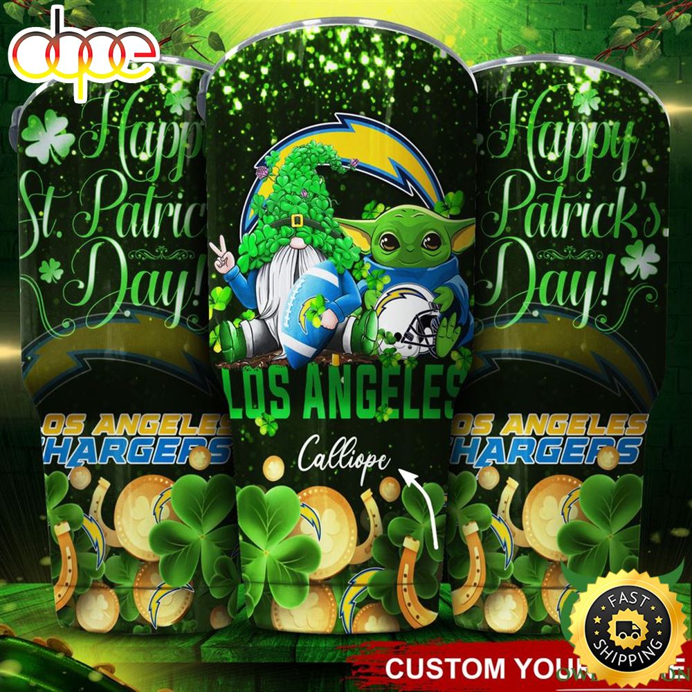 Los Angeles Chargers NFL Custom Name Tumbler St Patrick Day Baby Yoda