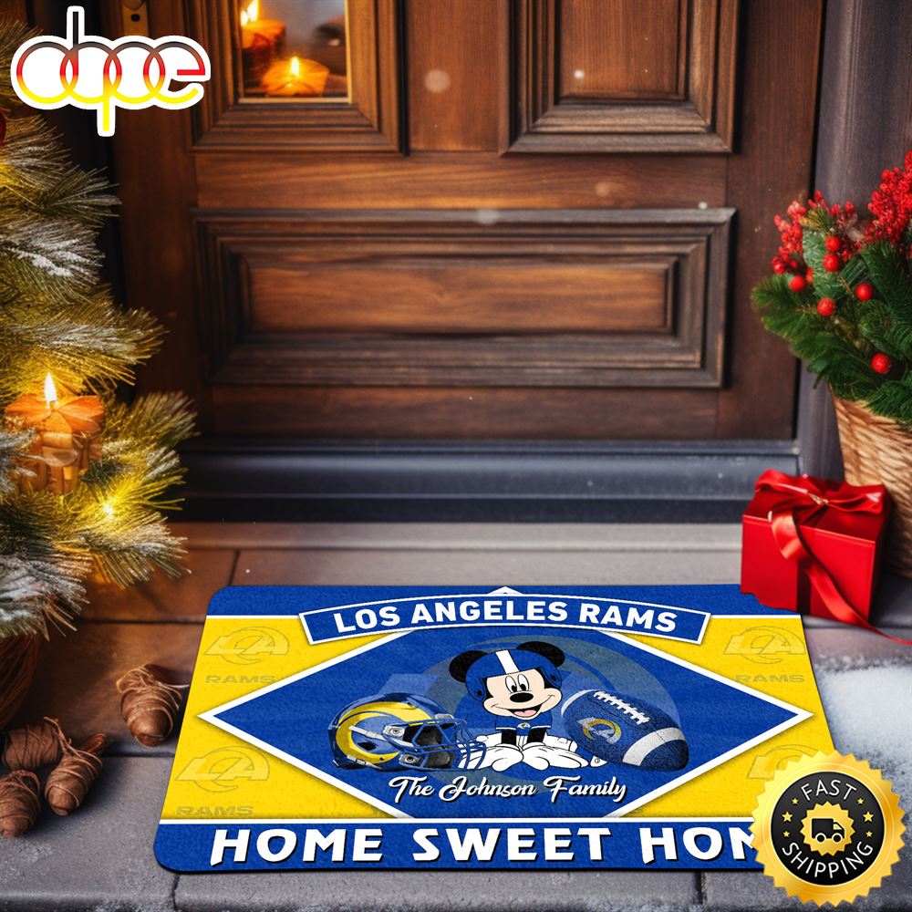 Los Angeles Rams Doormat Custom Your Family Name Sport Team And Mickey Mouse NFL Doormat Gg1nhx.jpg