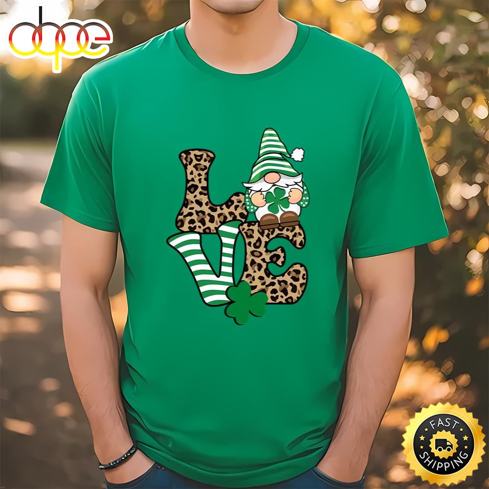 Love St. Patrick’s Day Gnome Leopard Print T Shirt Tee