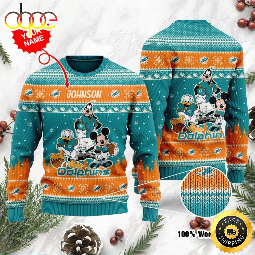 Miami Dolphins Disney Donald Duck Mickey Mouse Goofy Personalized Ugly Christmas Sweater Perfect Holiday Gift M1rkol.jpg