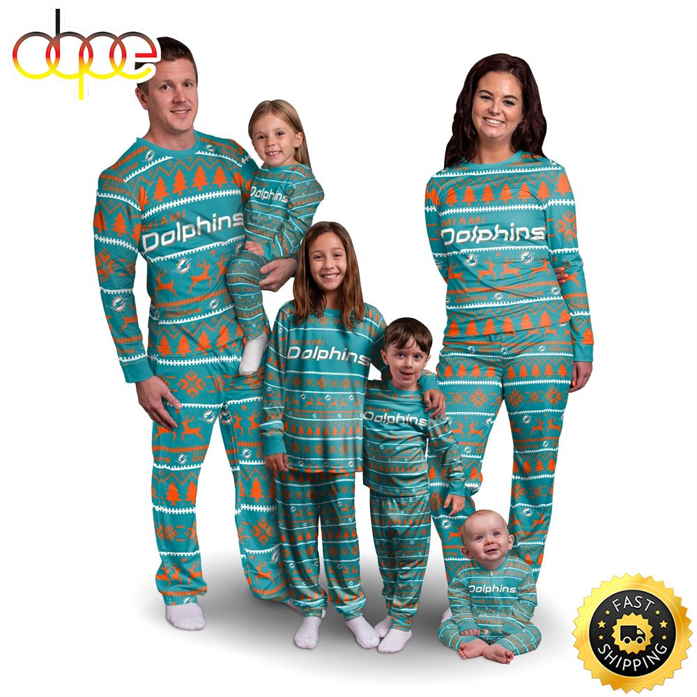 Miami Dolphins NFL Patterns Essentials Christmas Holiday Family Matching Pajama Sets Onw1nf.jpg