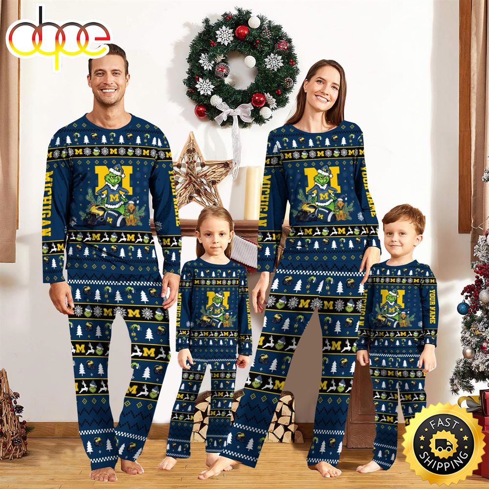 Michigan Wolverines NCAA Custom Name Grinch Christmas And Sport Team Pajama Set Ixnpll.jpg
