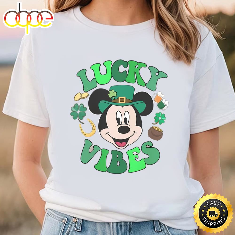 Mickey Mouse Lucky Vibes Shirt, Mickey St Patricks Day Tee