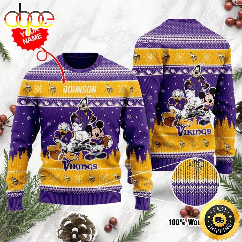 Minnesota Vikings Disney Donald Duck Mickey Mouse Goofy Personalized Ugly Christmas Sweater Perfect Holiday Gift Ydeflz.jpg