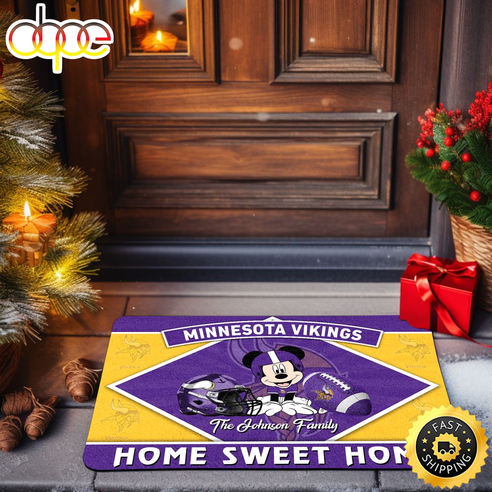 Minnesota Vikings Doormat Custom Your Family Name Sport Team And Mickey Mouse NFL Doormat Fmapci.jpg