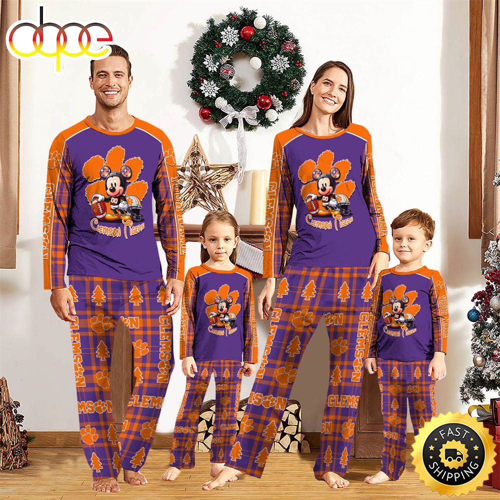 NCAA Mickey Mouse Clemson Tigers Pajamas Personalized Your Name