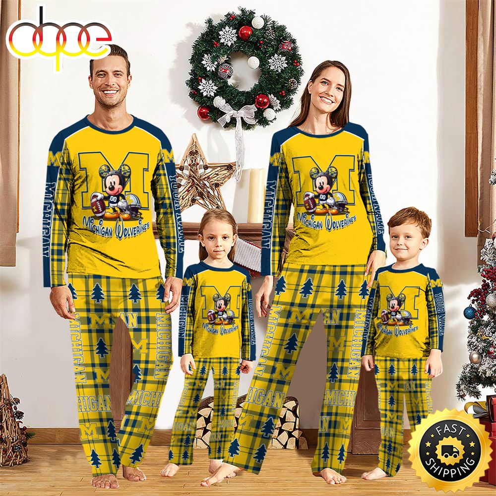 NCAA Mickey Mouse Michigan Wolverines Pajamas Personalized Your Name
