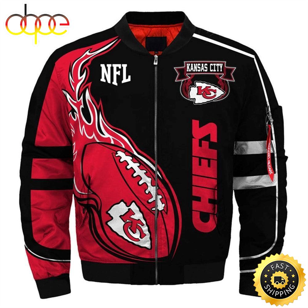 NFL Kansas City Chiefs Black Red Bomber Jacket V3