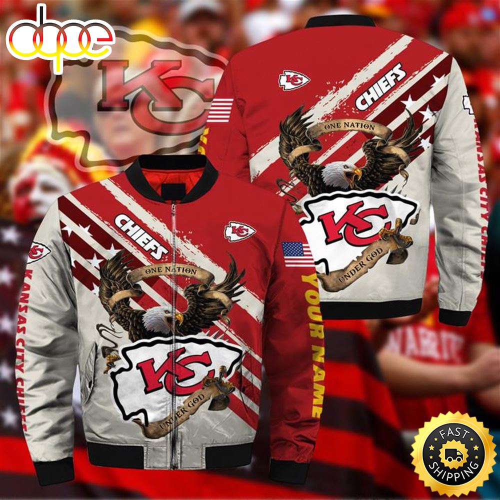 NFL Kansas City Chiefs Custom Name Red Cream Bomber Jacket