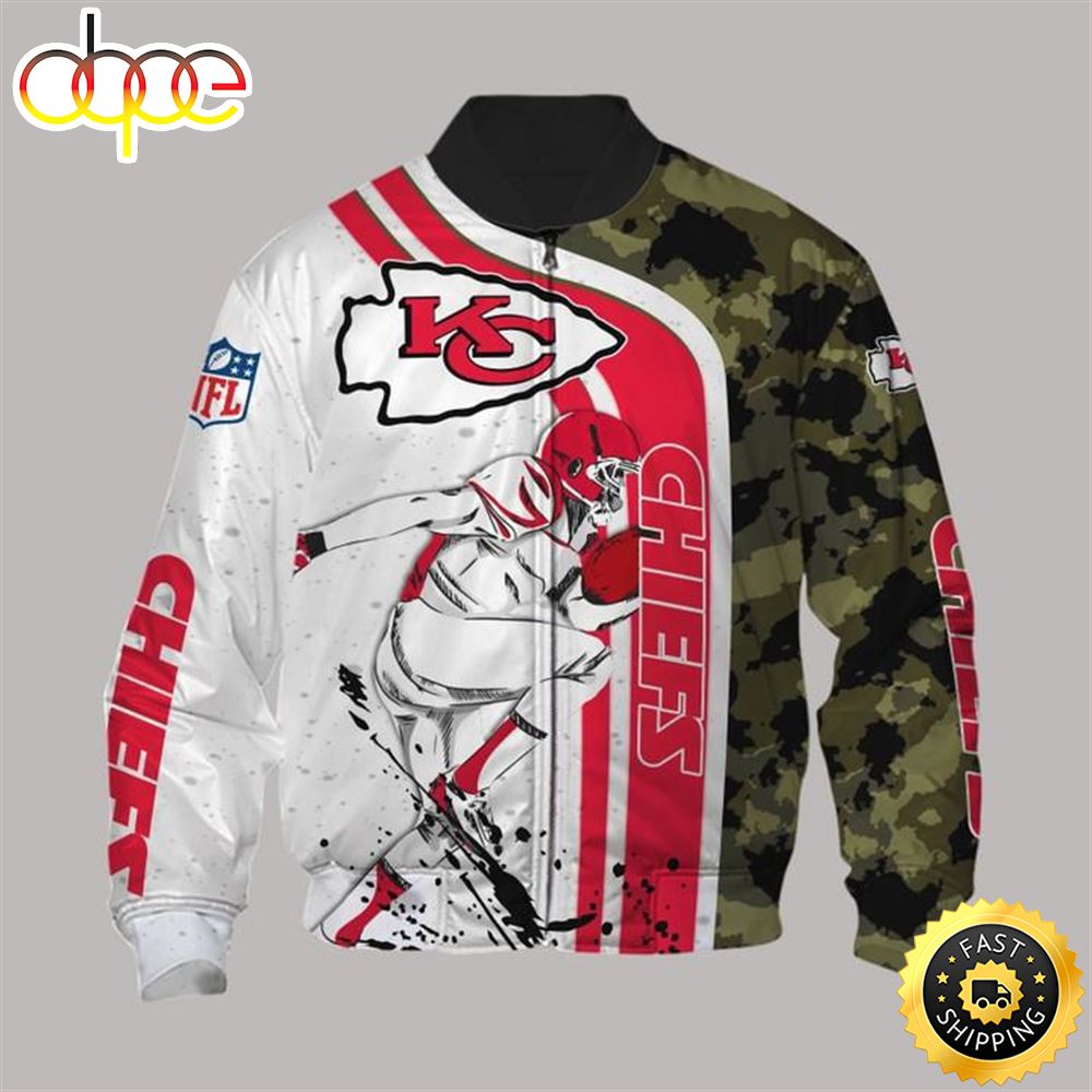 NFL Kansas City Chiefs White Red Camo Bomber Jacket