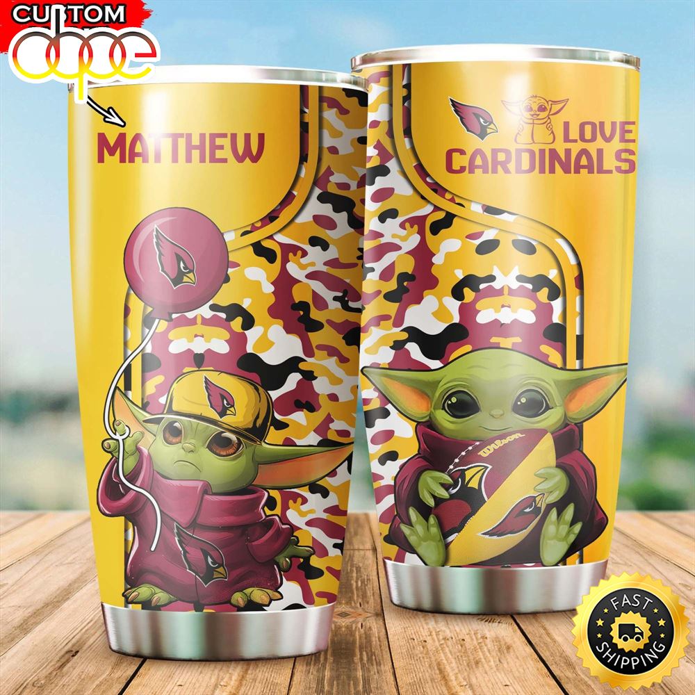 NFL Personalized Arizona Cardinals Baby Yoda All Over Print 3D Tumbler