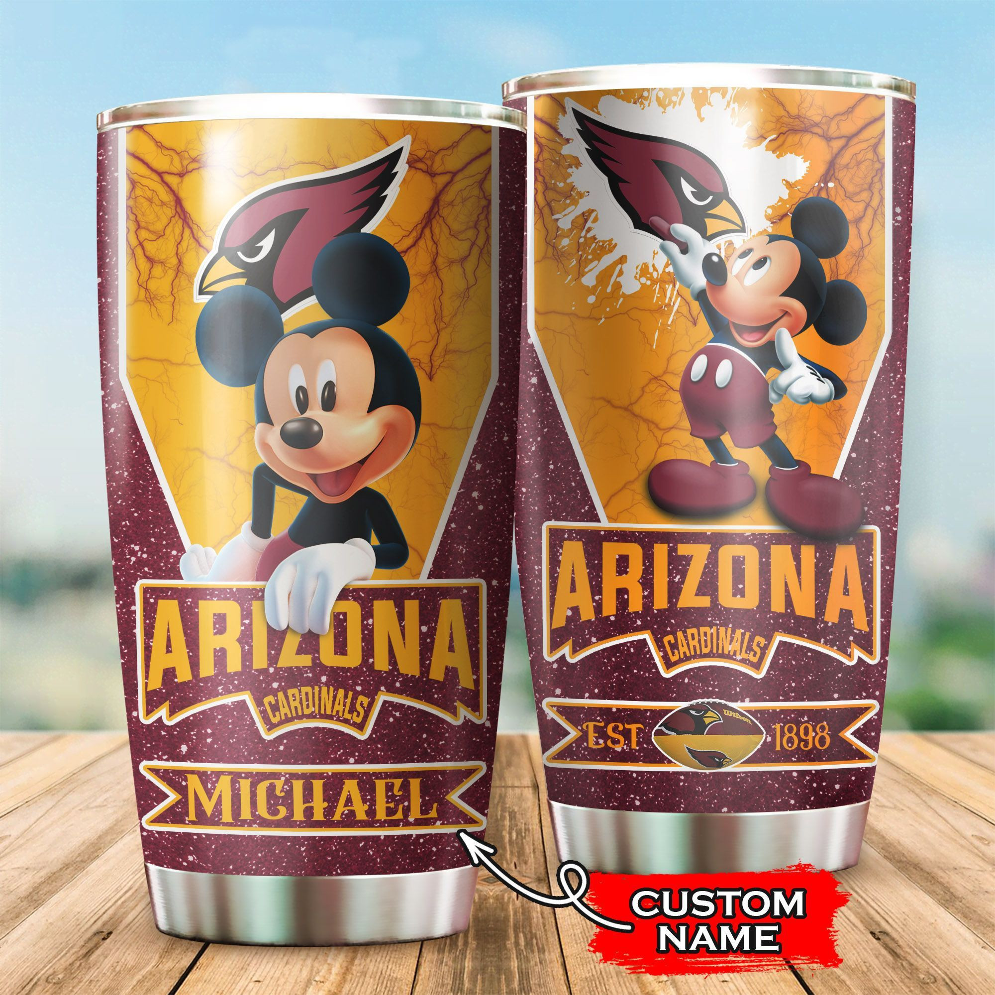 NFL Personalized Arizona Cardinals Mickey Mouse All Over Print 3D Tumbler Xknqkp.jpg