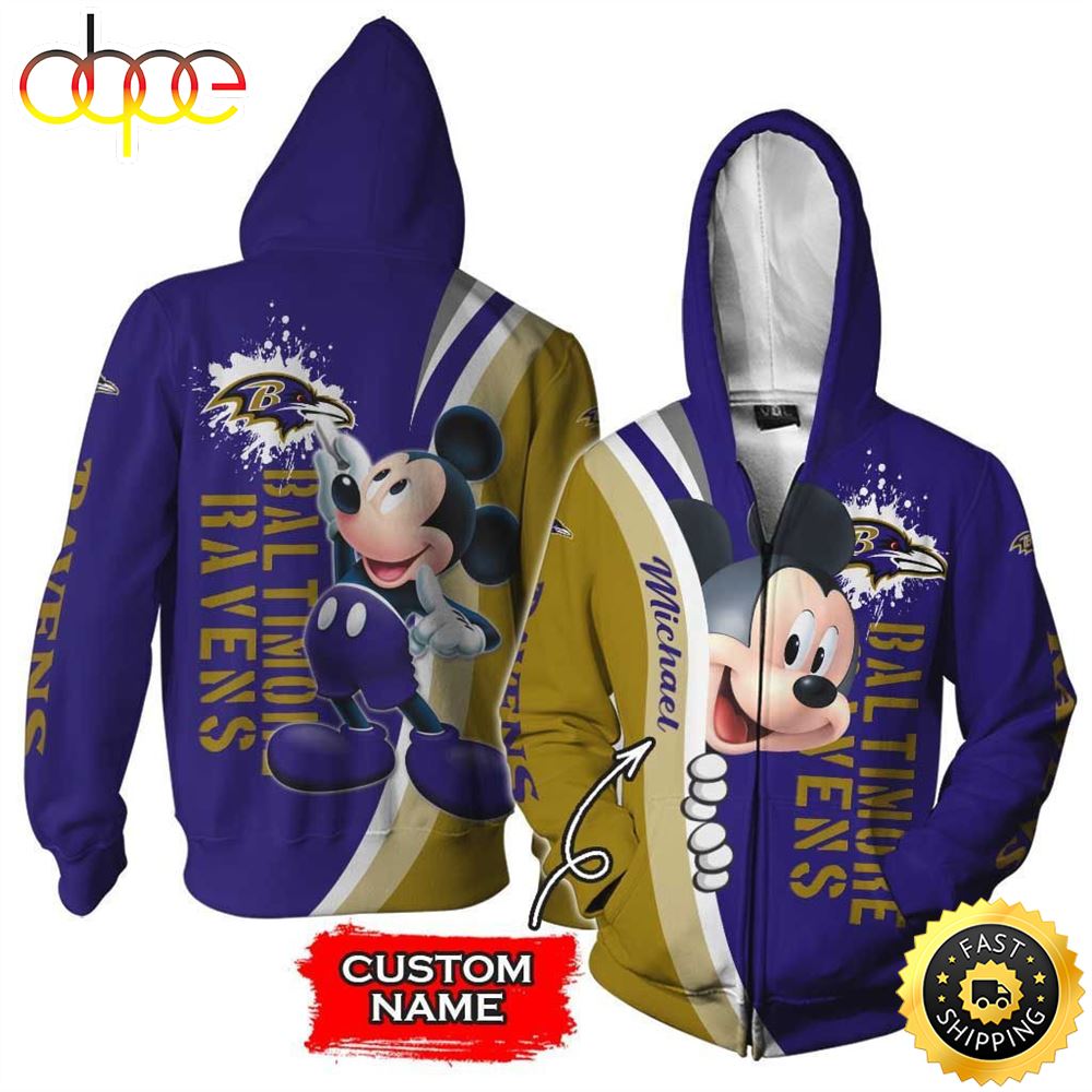 NFL Personalized Baltimore Ravens Mickey Mouse All Over Print 3D Shirt