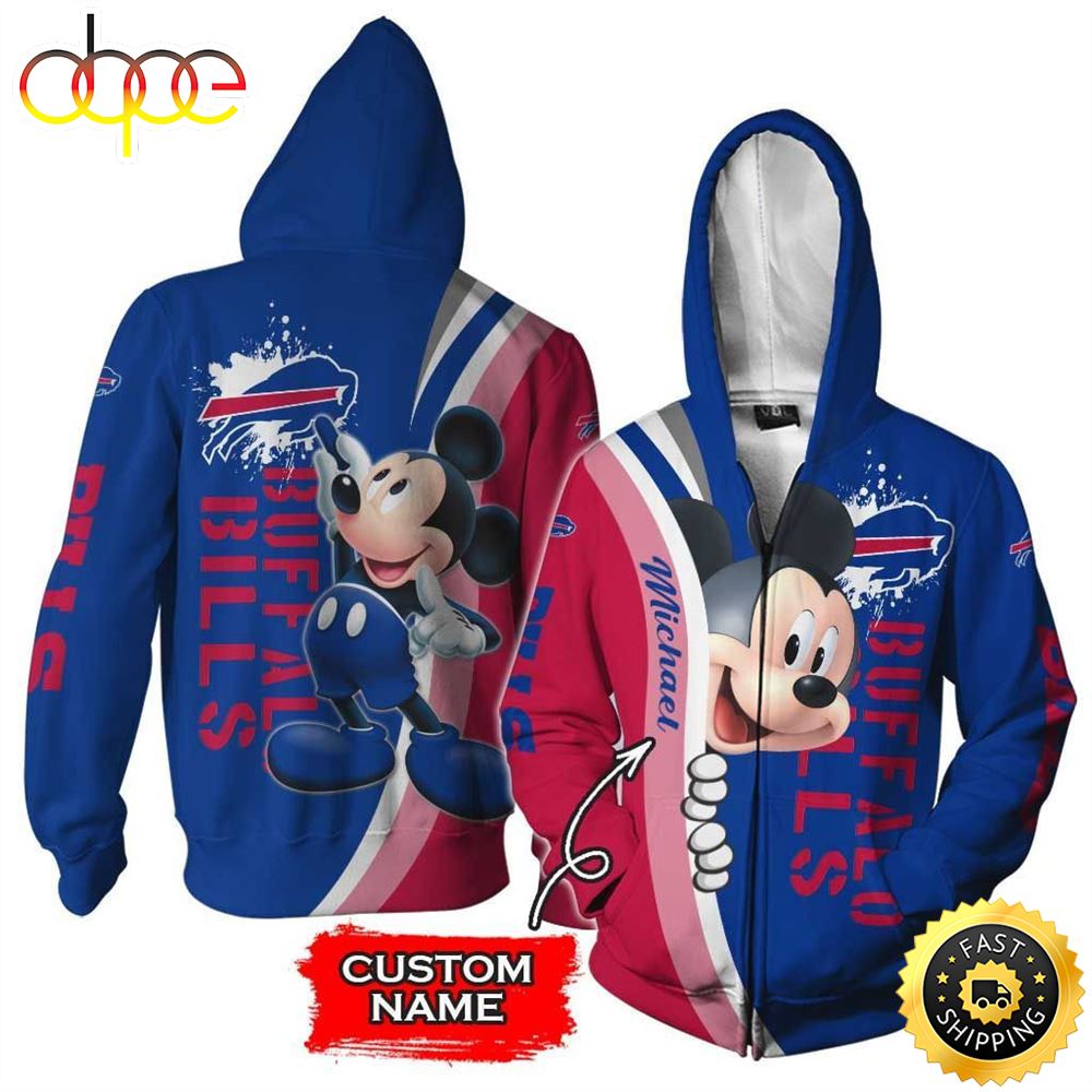 NFL Personalized Buffalo Bills Mickey Mouse All Over Print 3D Zip Hoodie