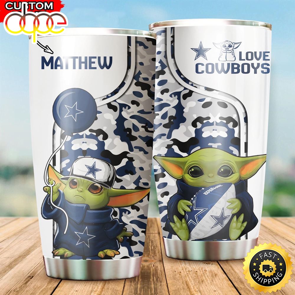 NFL Personalized Dallas Cowboys Baby Yoda All Over Print 3D Tumbler